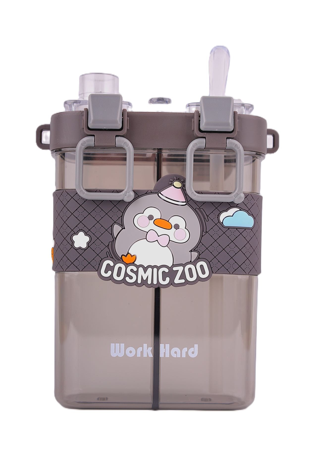 Cosmic Zoo Penguin Water Bottle – Dual-Compartment in Space Gray