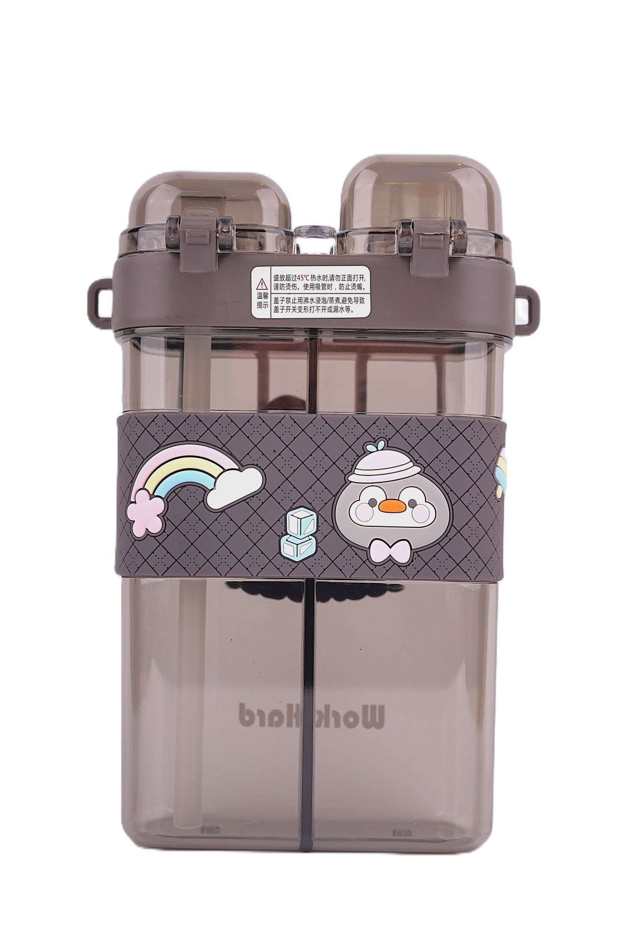 Cosmic Zoo Penguin Water Bottle – Dual-Compartment in Space Gray