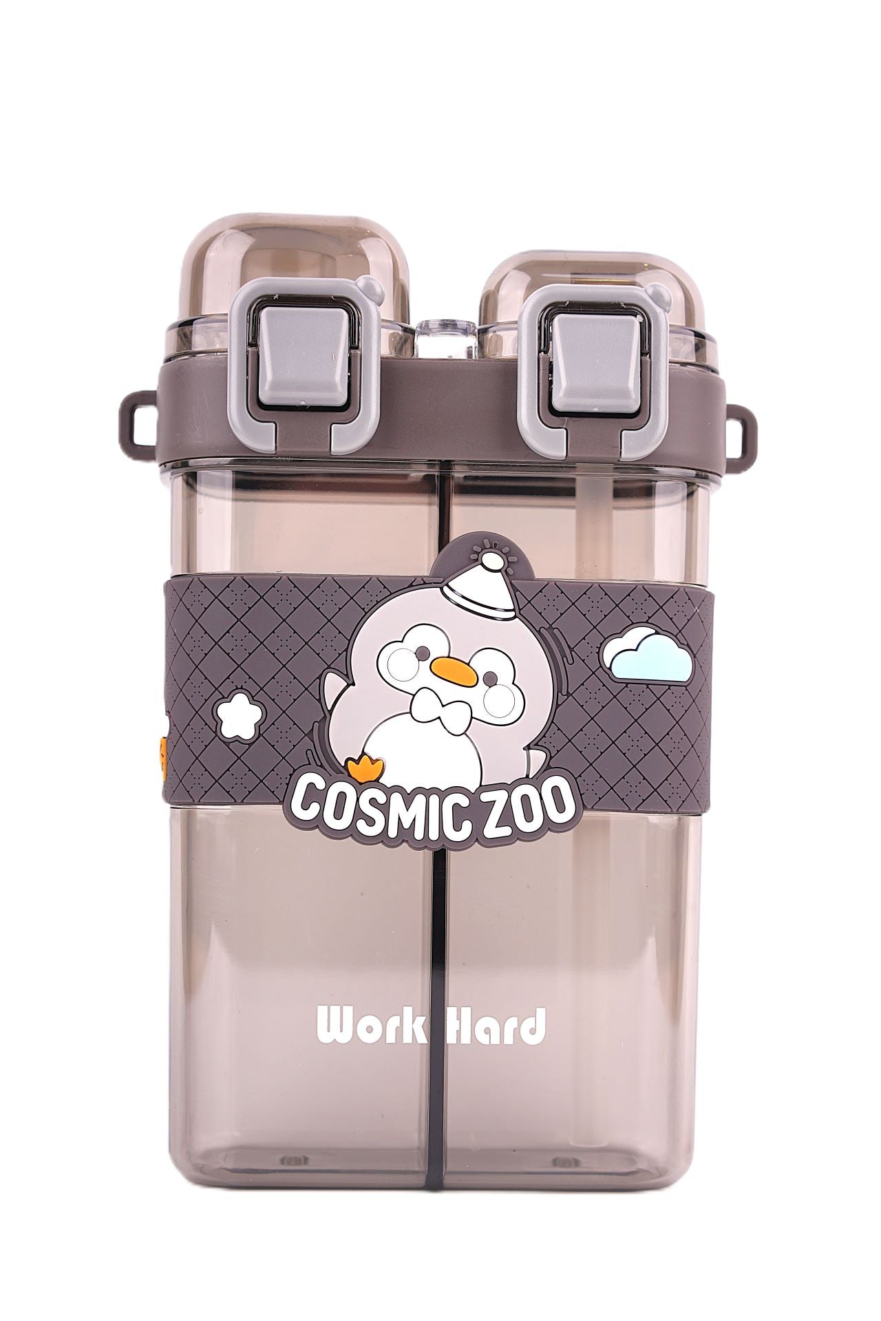 Cosmic Zoo Penguin Water Bottle – Dual-Compartment in Space Gray