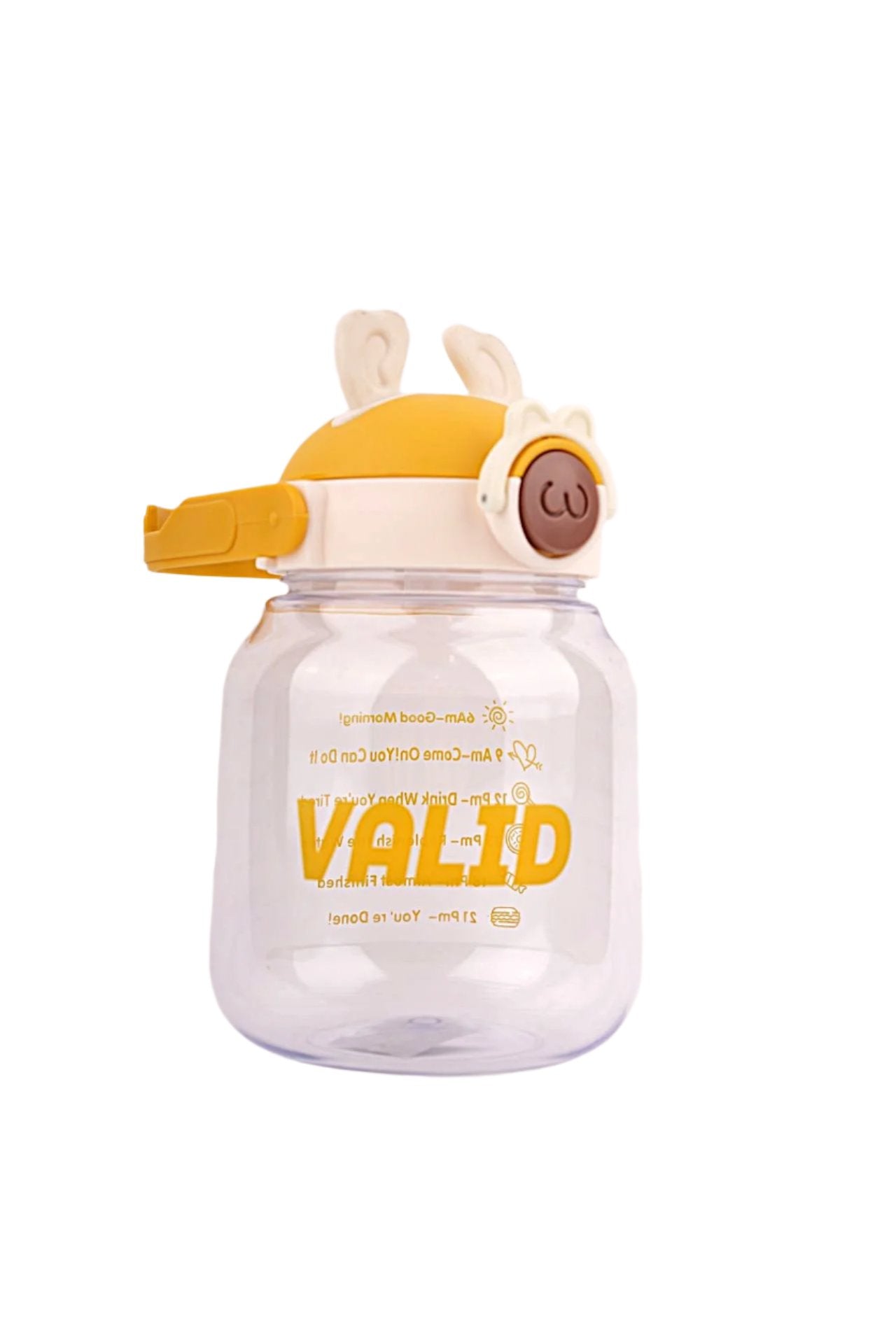 Bunny Ear Water Jug – Yellow Time-Marked Hydration Bottle
