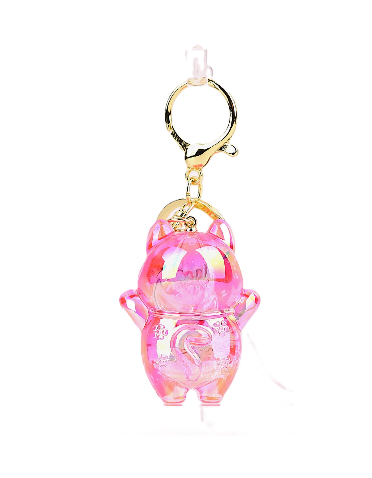 Pink Lucky Cat Keyring – Glitter Maneki-neko Keychain Accessory