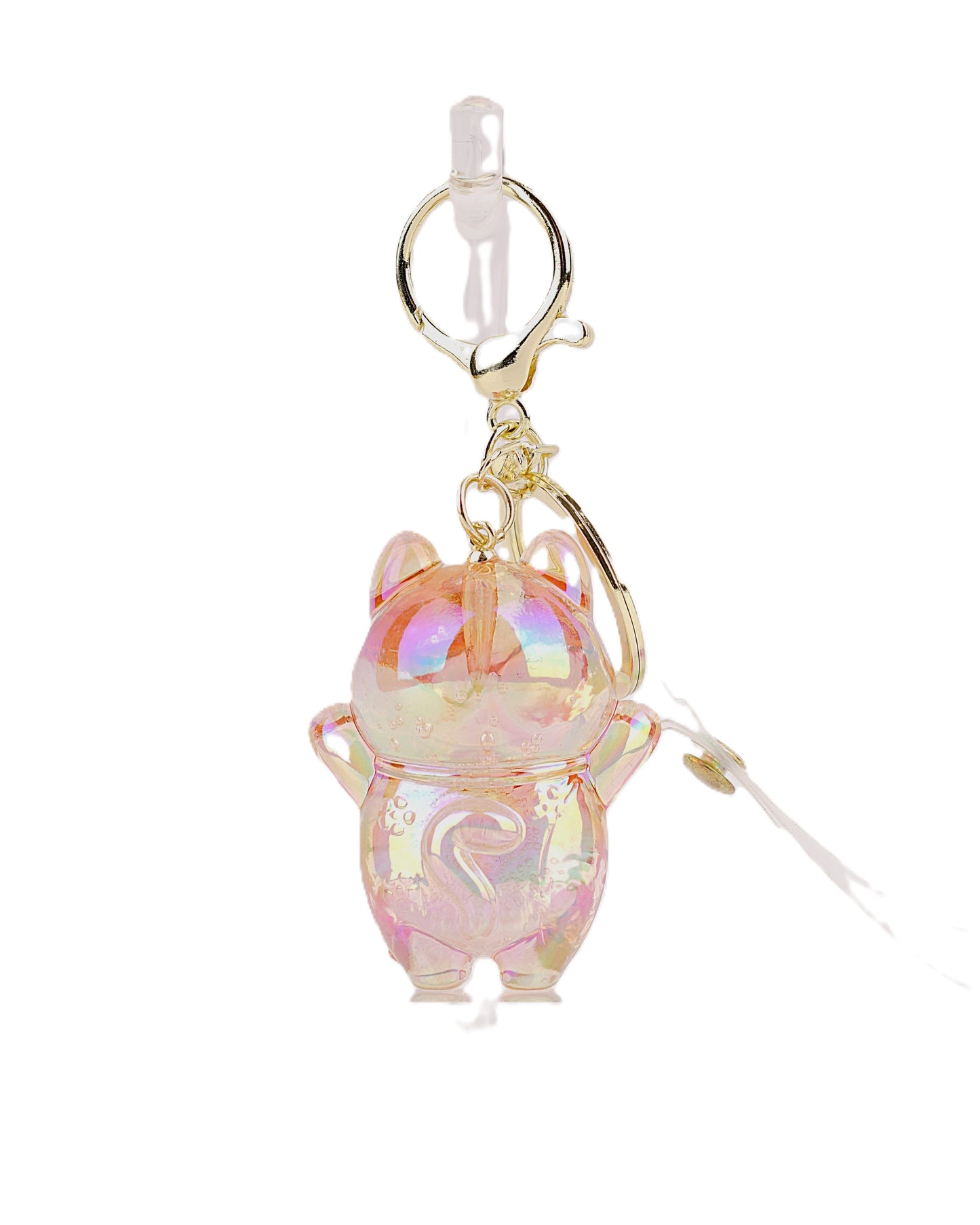 Iridescent Lucky Cat Keyring – Glitter Maneki-neko Keychain Accessory
