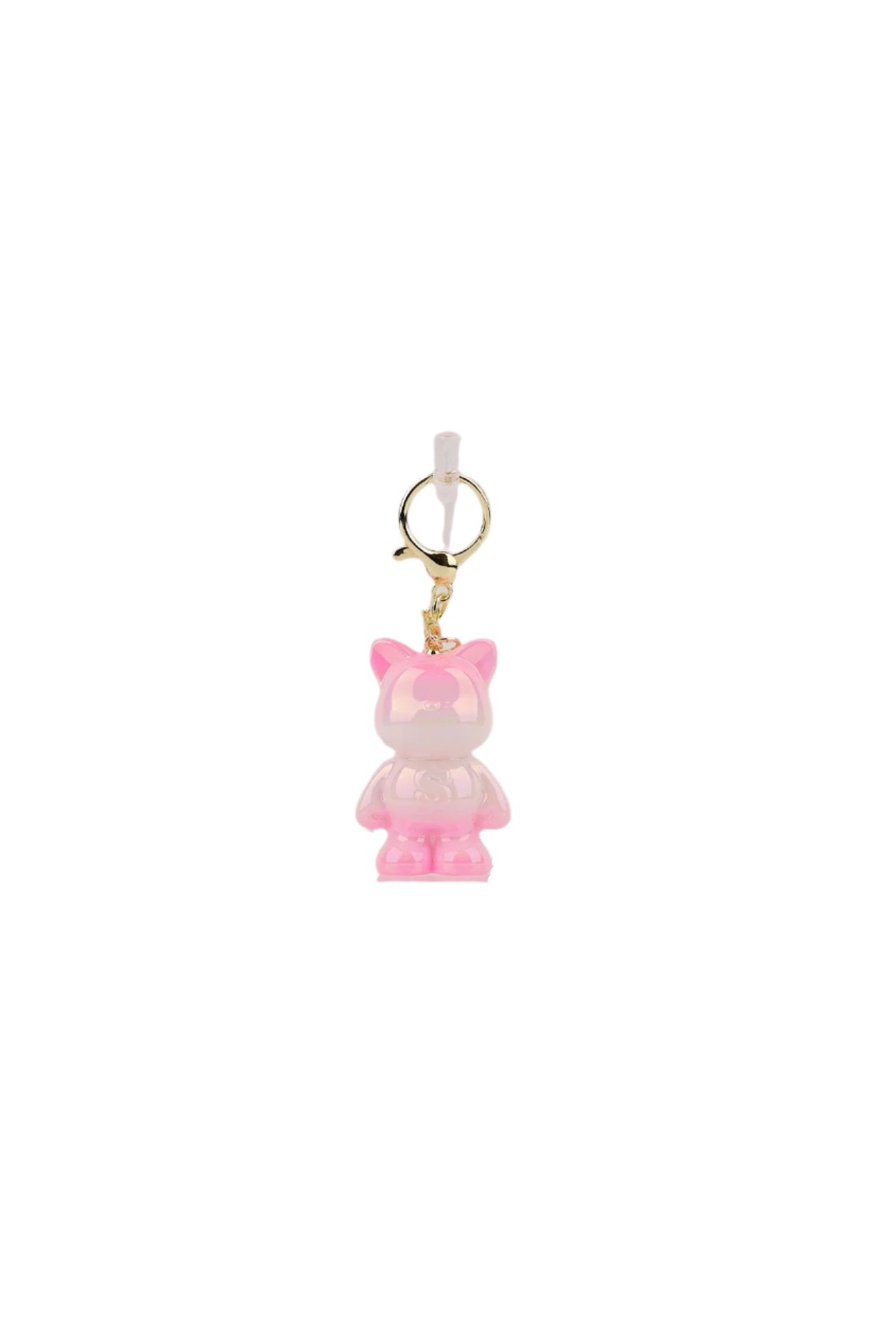 Glossy pink chubby cat keyring with a reflective finish and playful design, ideal for accessorizing keys, bags, or gifting.