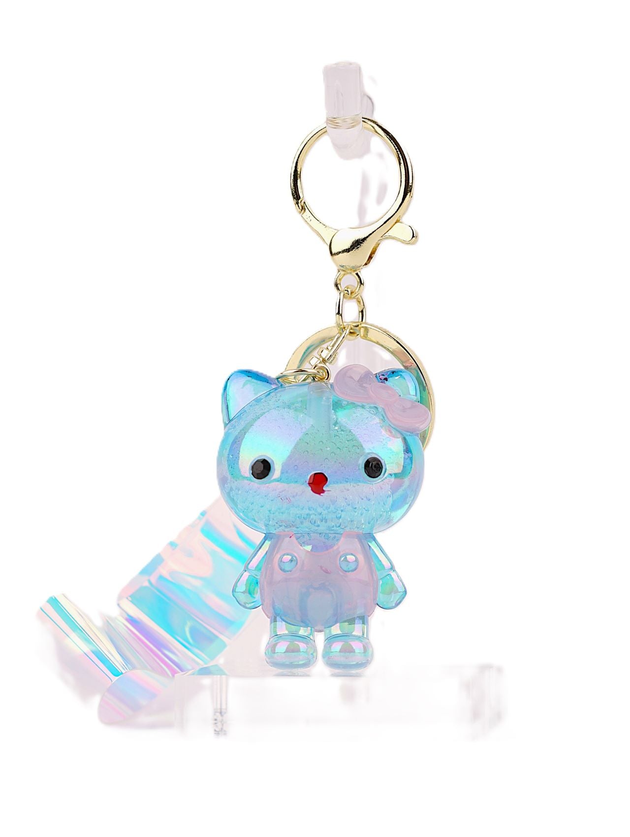 Holographic Blue Kitten Keyring – Adorable Bow and Apron Design