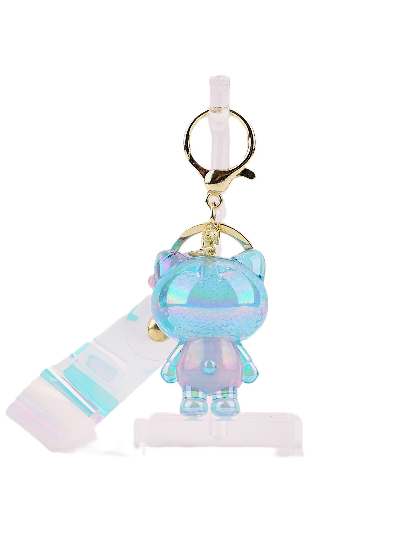 Holographic Blue Kitten Keyring – Adorable Bow and Apron Design