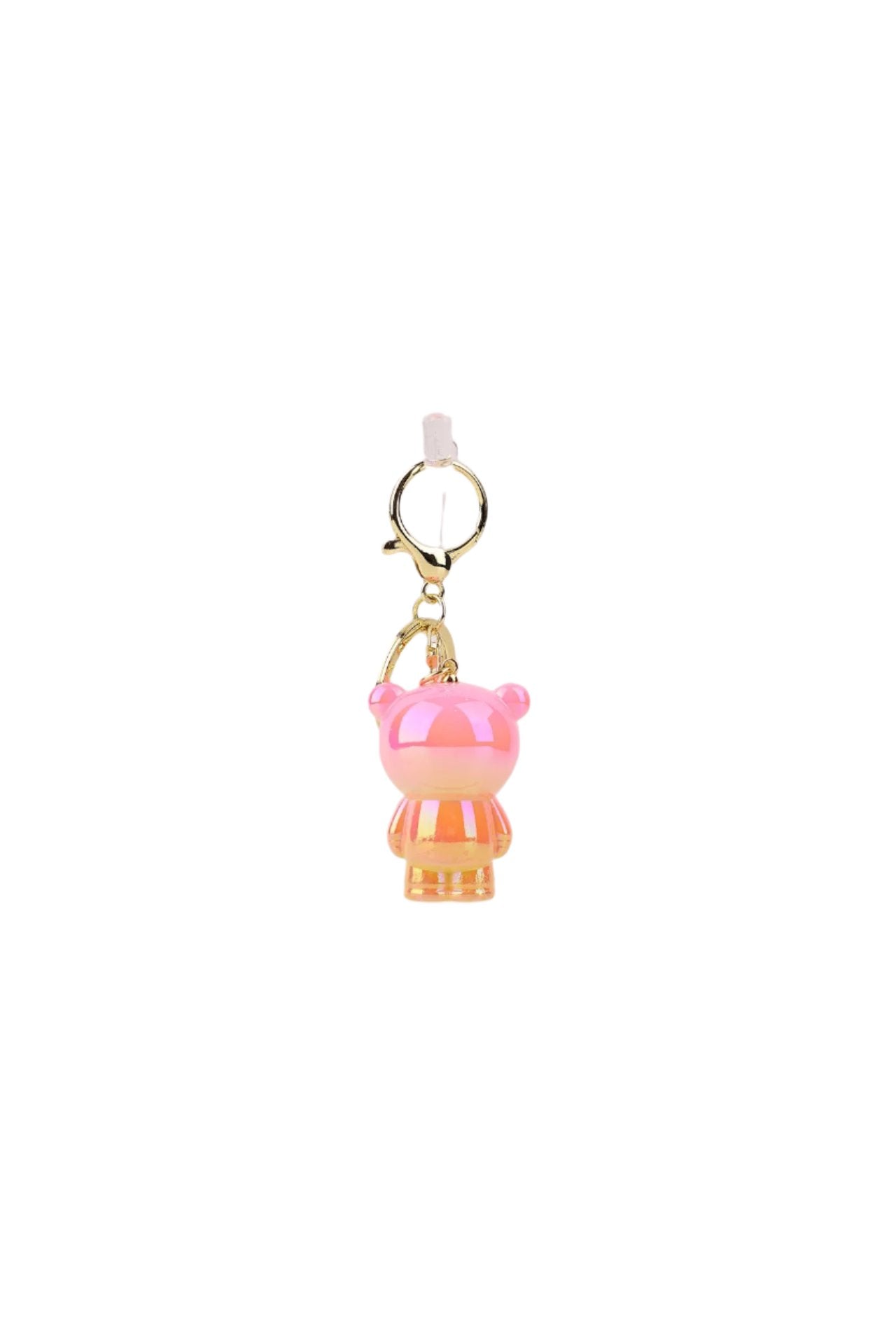 Pink Bear Outfit Little Girl Keyring – Cute and Glossy Keychain Accessory