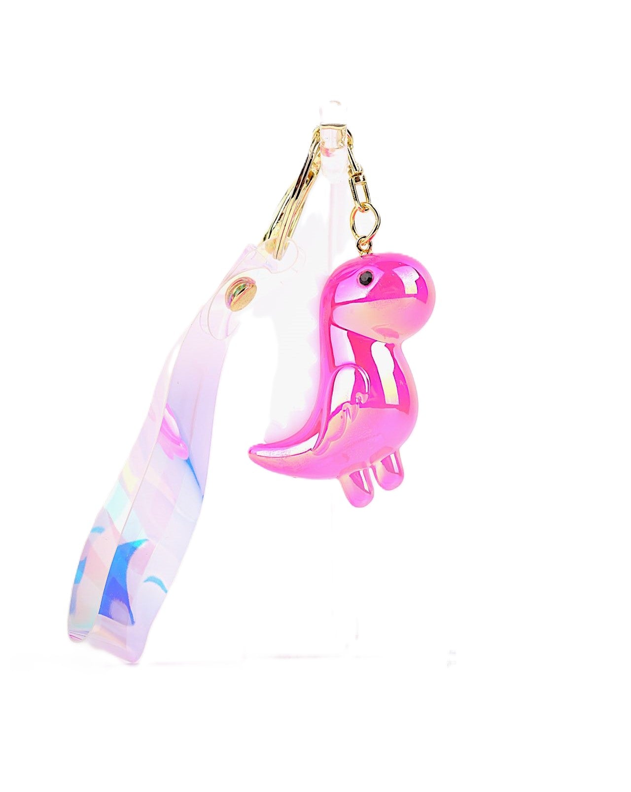Vibrant Pink Dinosaur Keyring – Fun and Glossy Keychain Accessory