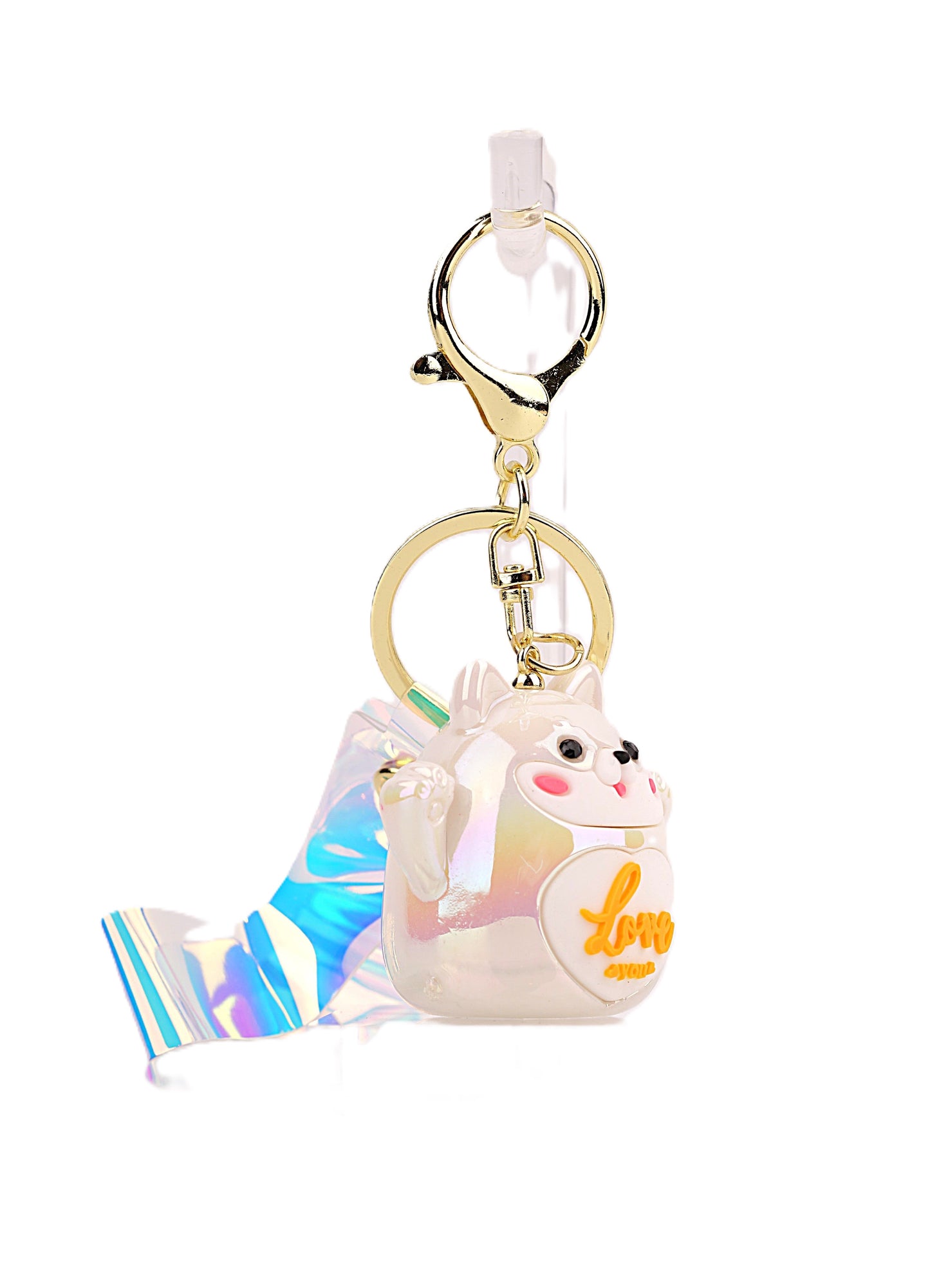 White Shiba Inu Keyring – Cute Love-Themed Keychain Accessory